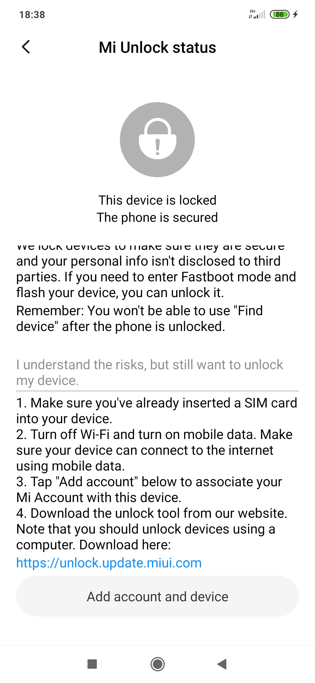 Screenshot of Mi Unlock (lower screen 1)